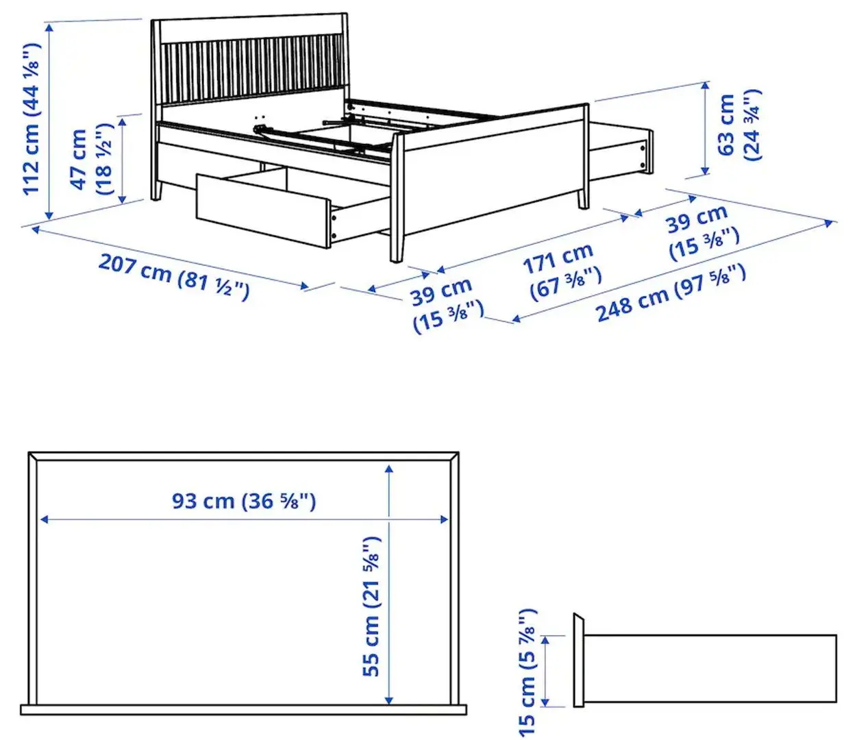 Pat Ikea Idanas Lonset cu depozitare 160x200 (Alb)