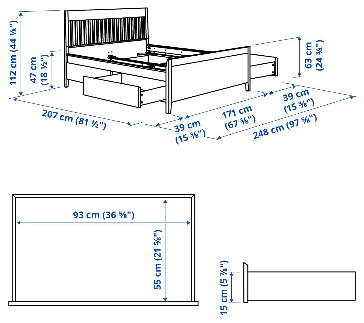 Pat Ikea Idanas Lonset cu depozitare 160x200 (Maro Inchis) - 2