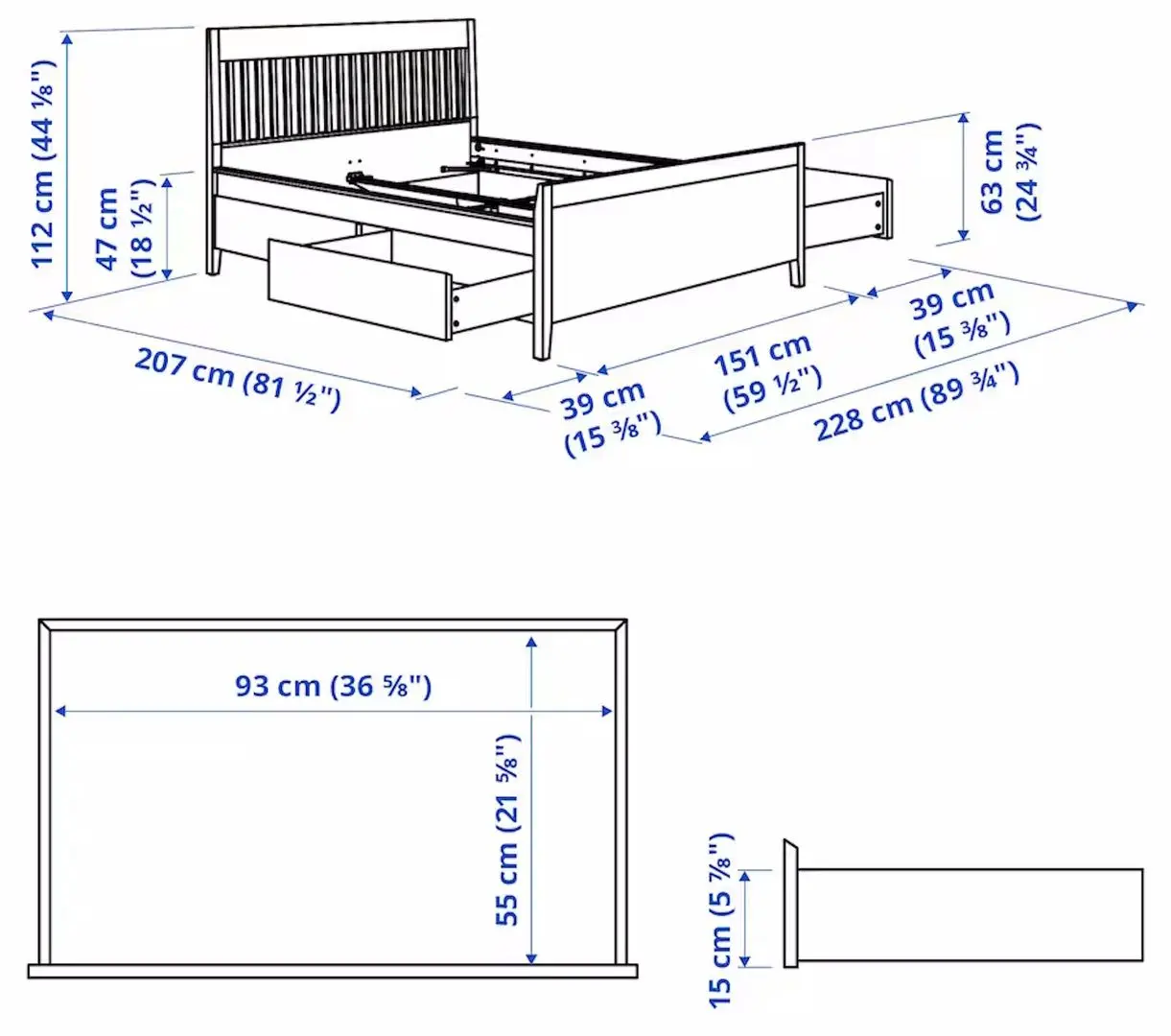 Pat Ikea Idanas Luroy cu depozitare 140x200 (Alb)