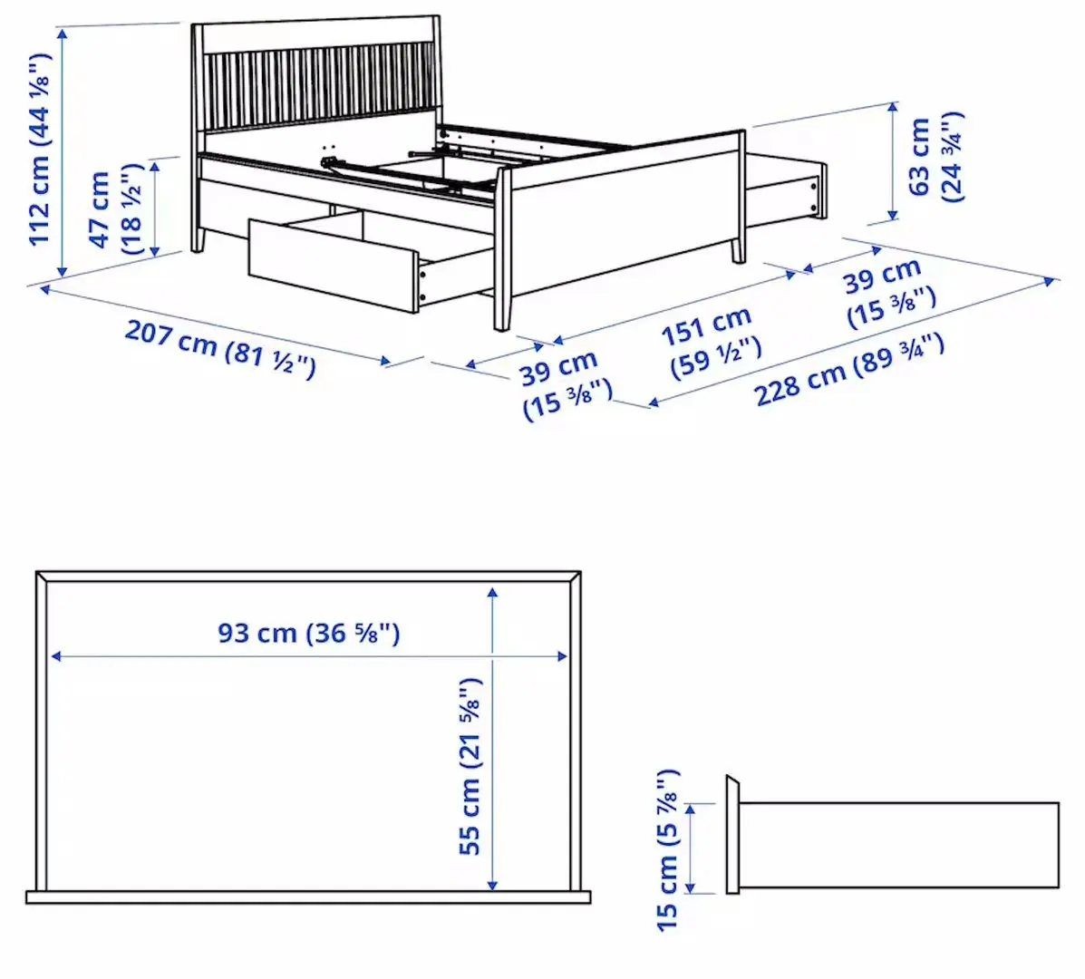 Pat Ikea Idanas Luroy cu depozitare 140x200 (Negru Maro) - 10