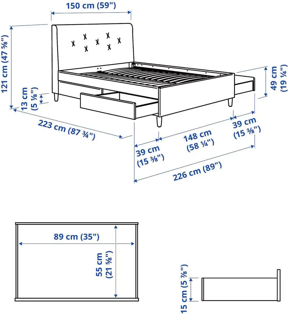 Pat Ikea Idanas/Naggen cu 4 sertare 140x200 (Bej)