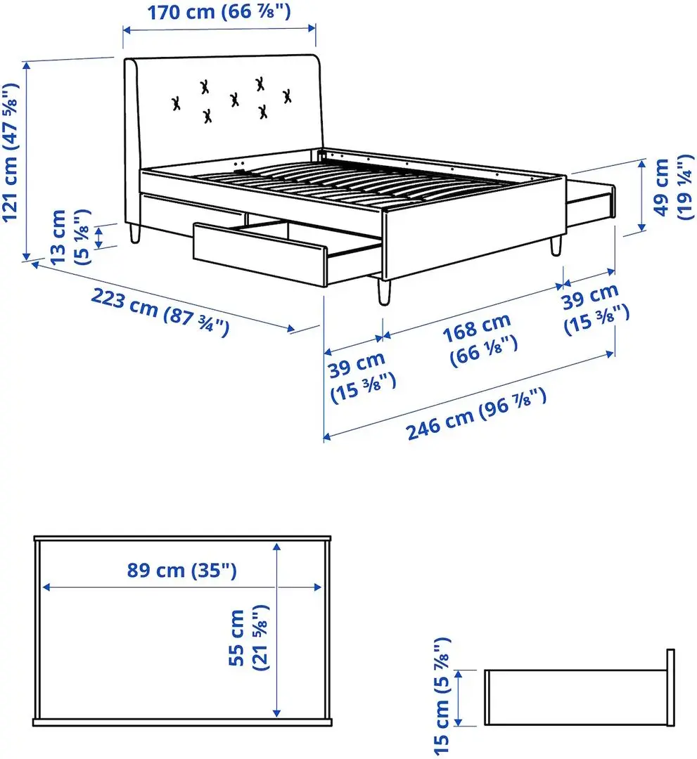 Pat Ikea Idanas/Naggen cu 4 sertare 160x200 (Bej)
