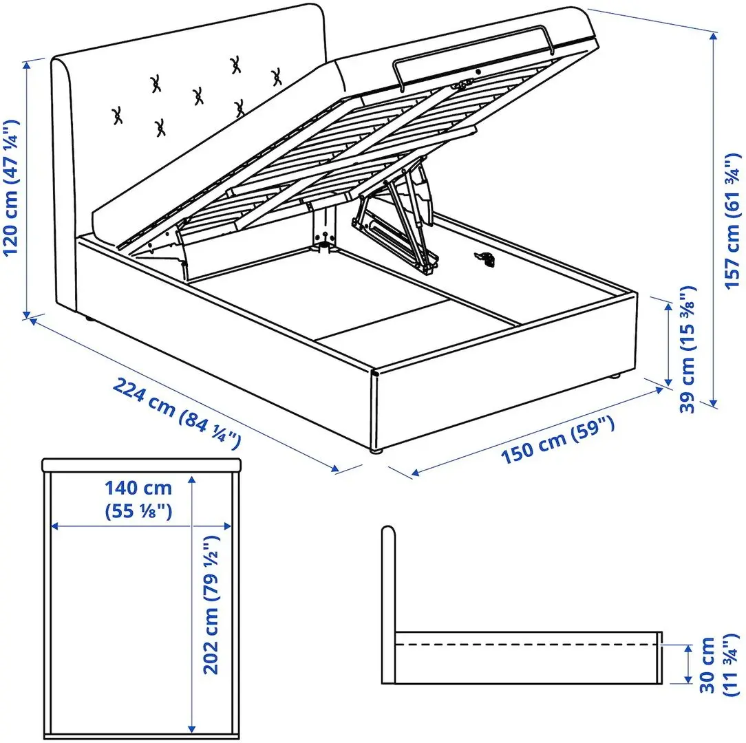 Pat Ikea Idanas/Naggen cu mecanism de ridicare 140x200 (Bej)