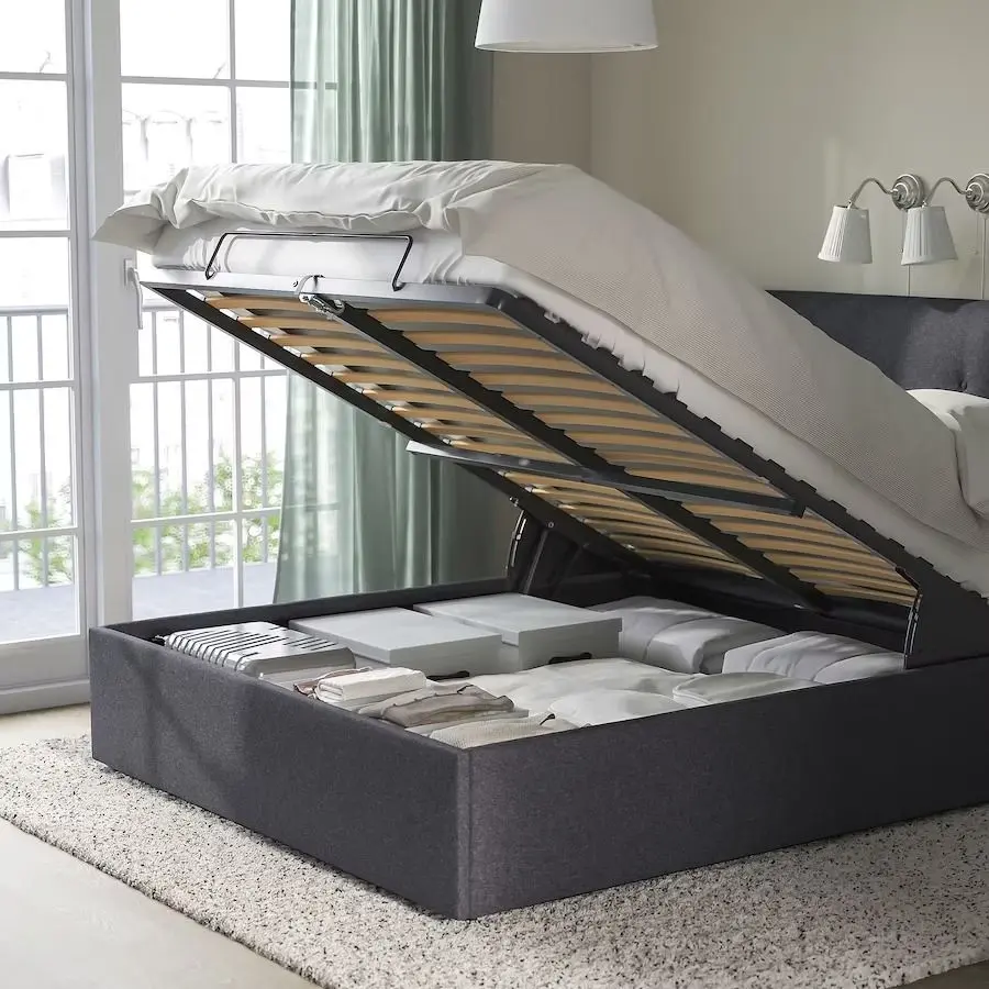 Pat Ikea Idanas cu mecanism de ridicare 140x200 (Gunnared Gri Inchis)