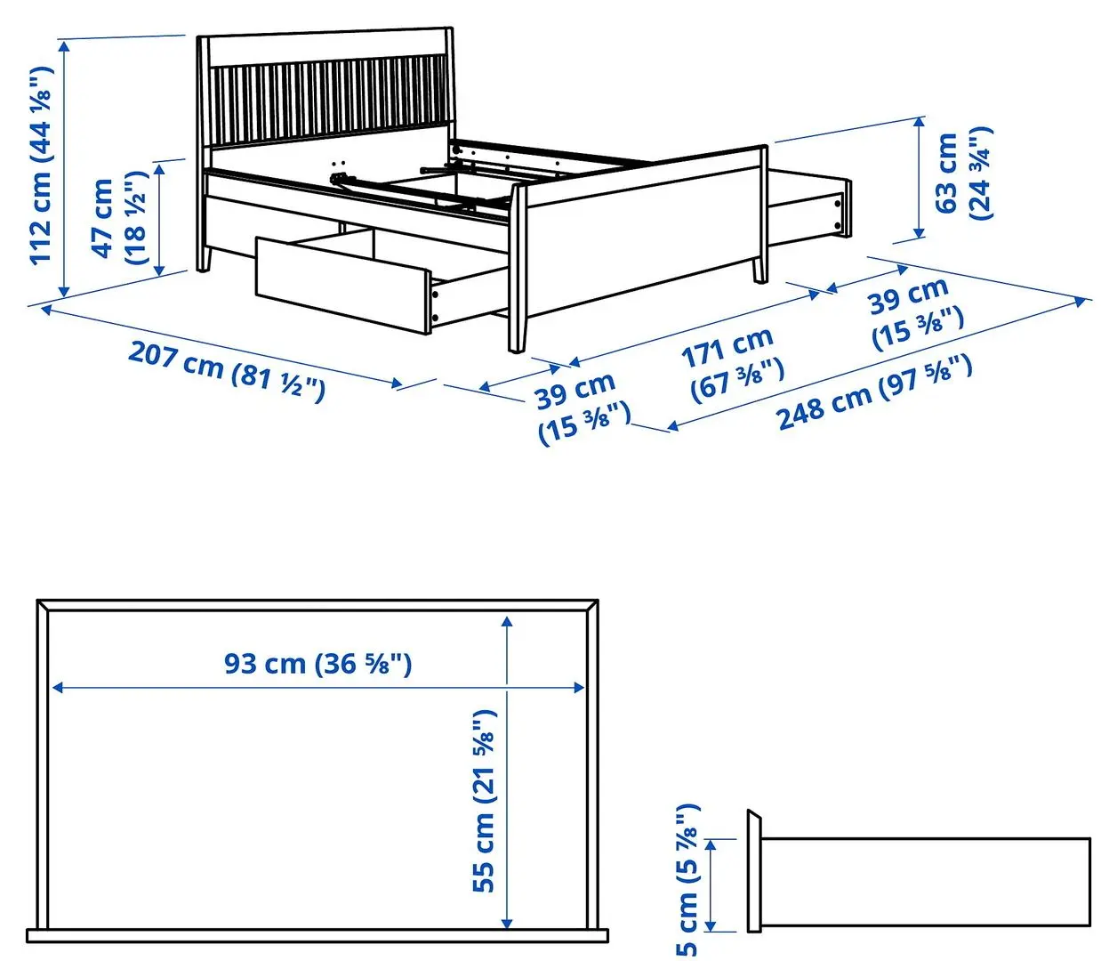 Pat Ikea Idanas cu depozitare 160x200 (Alb)