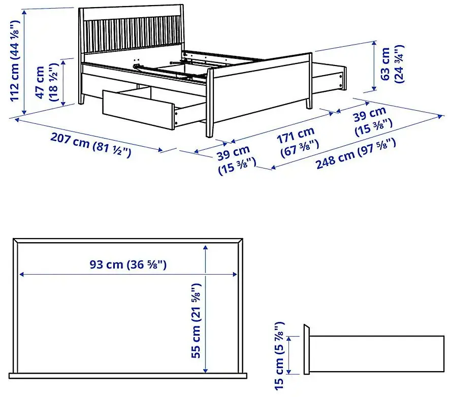 Pat Ikea Idanas cu depozitare 160x200 (Vopsit Maro închis)