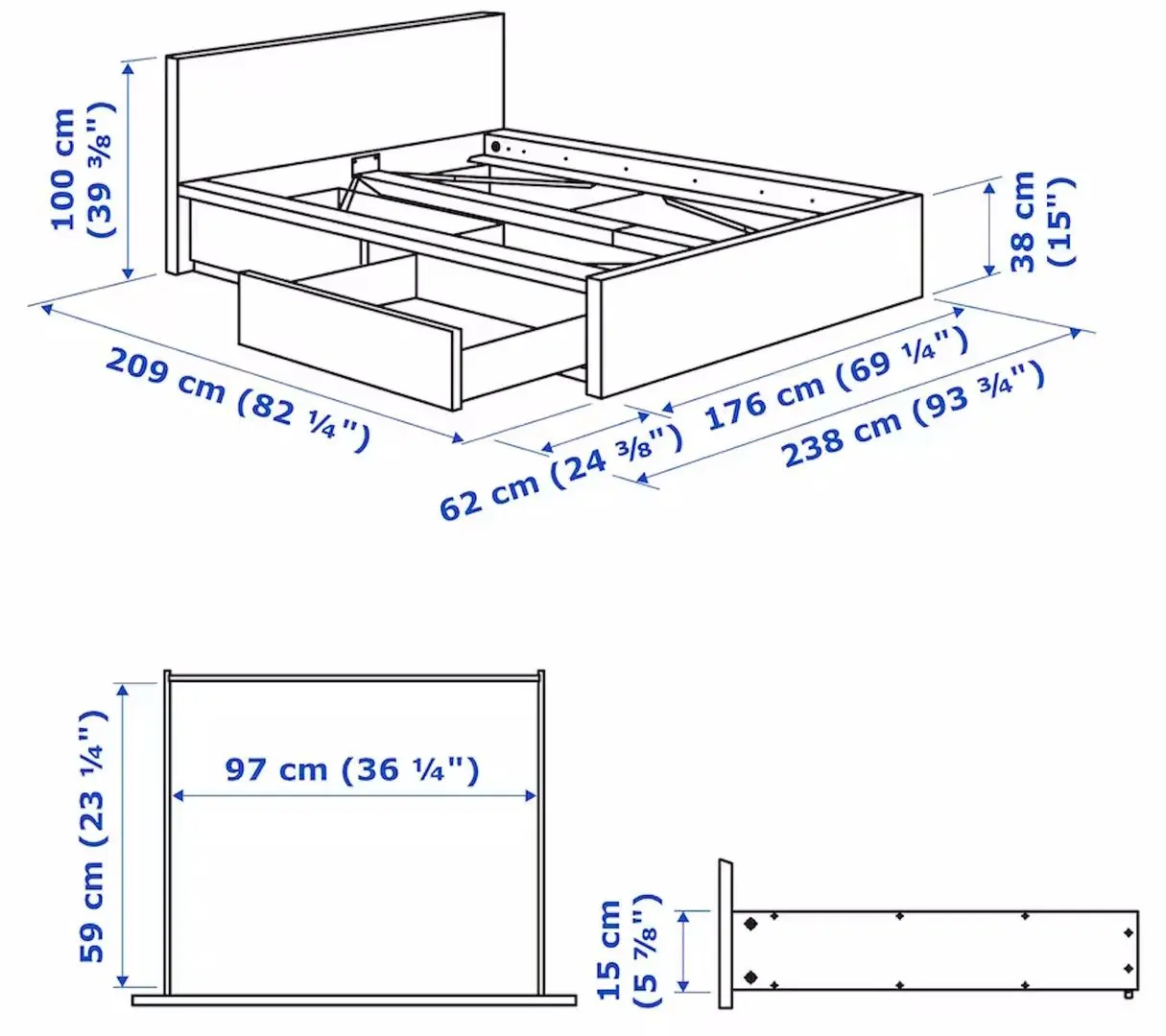 Кровать Ikea Malm 2 ящика 180x200 (Беленый Дубовый Шпон) - 10