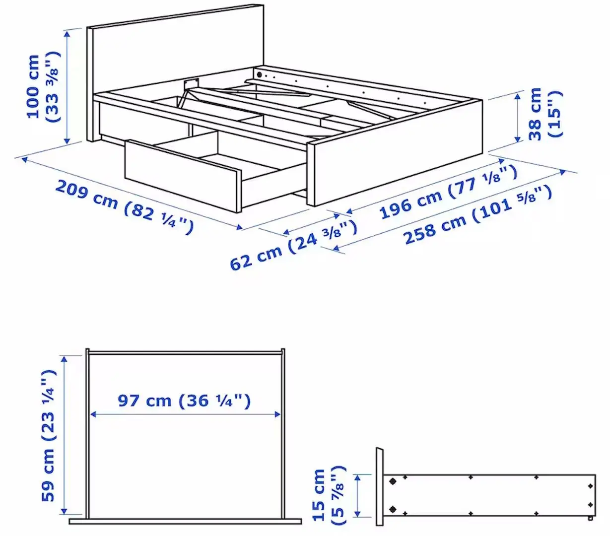 Pat Ikea Malm 2 cutii depozitare 180x200 (Negru-Maro) - 8