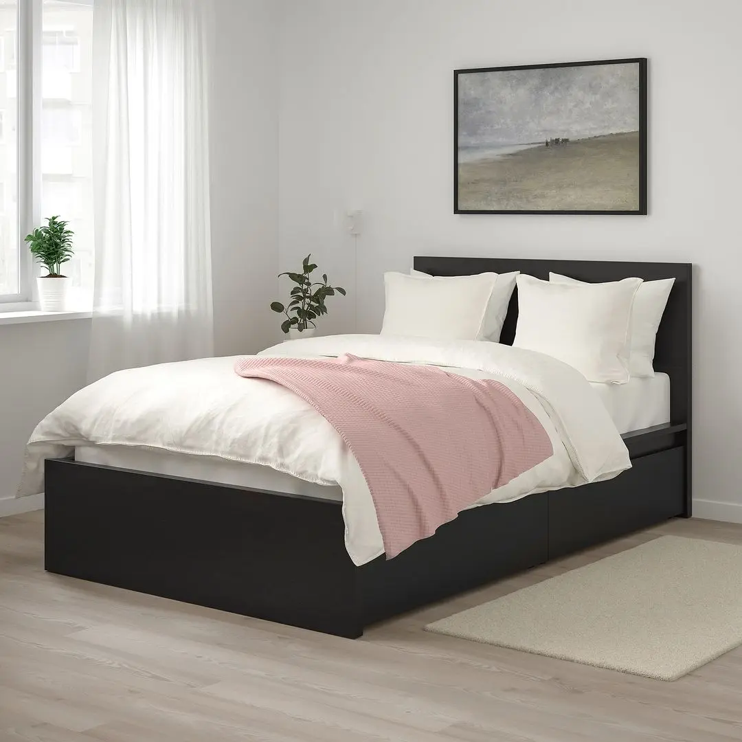 Pat Ikea Malm 2 cutii depozitare 180x200 (Negru-Maro)