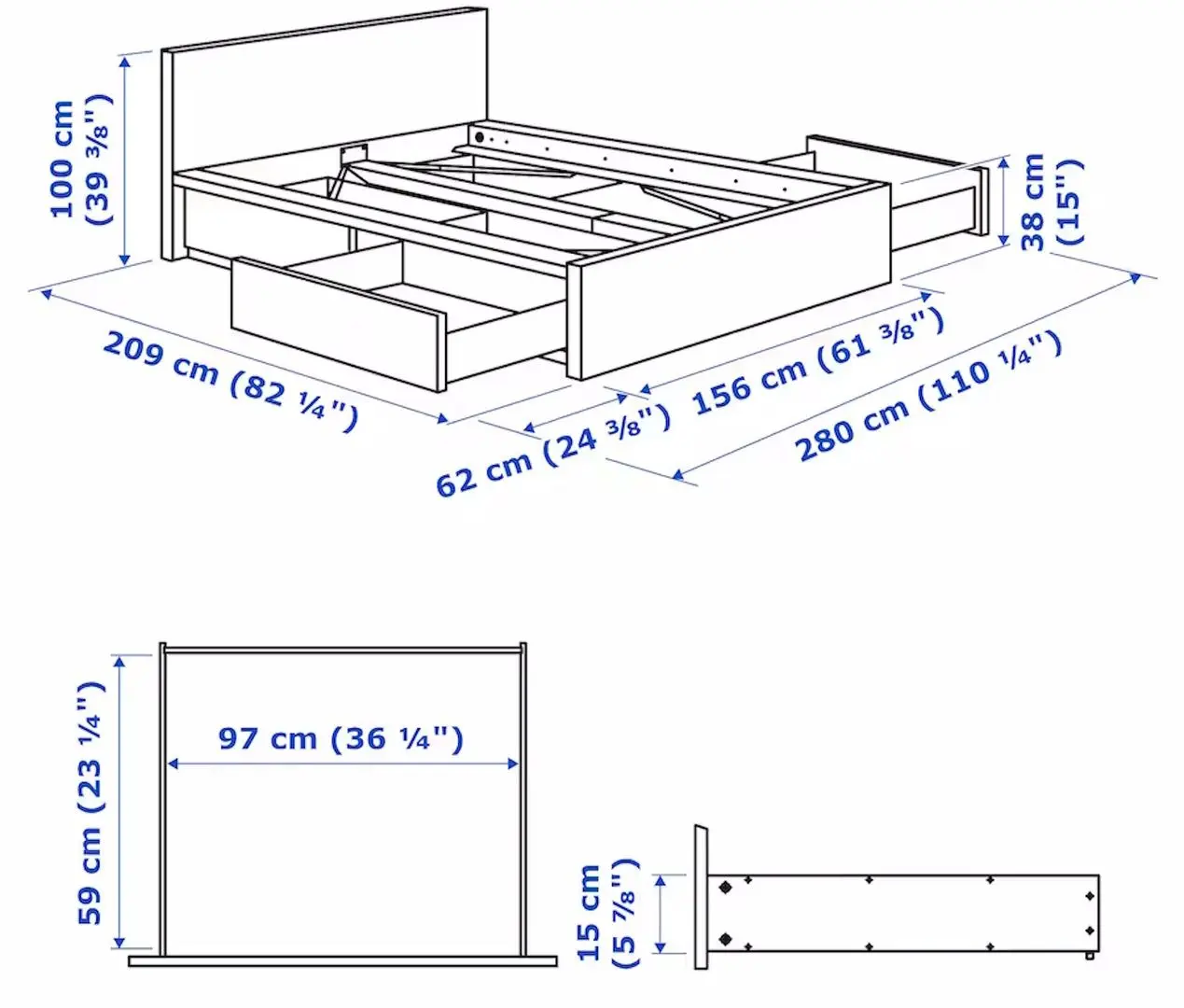 Кровать Ikea Malm 4 ящика 180x200 (Беленый Дубовый Шпон) - 10