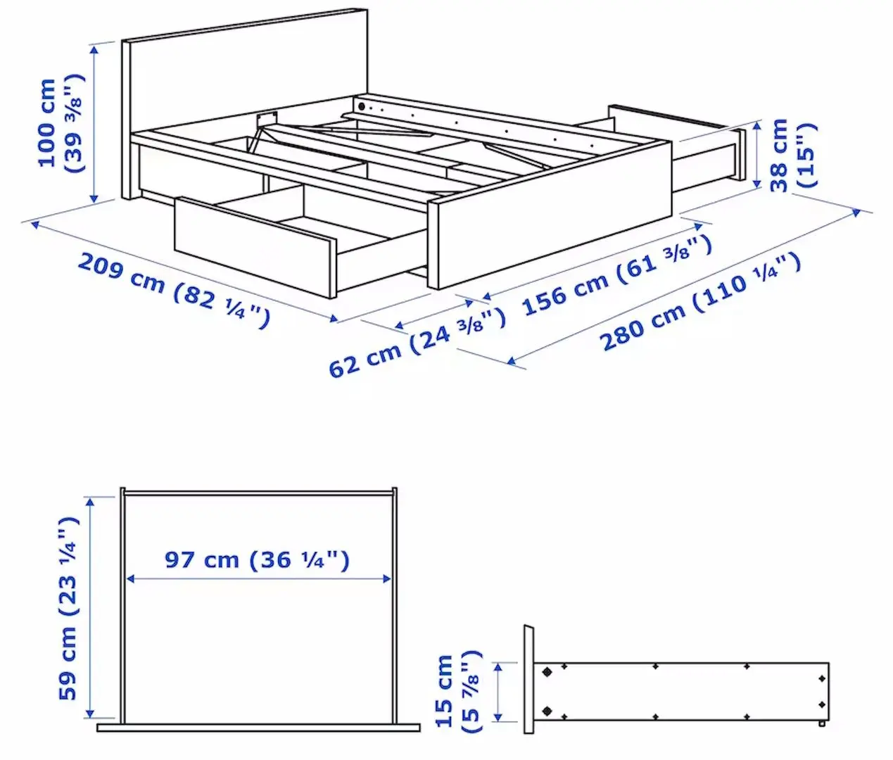Pat Ikea Malm 4 cutii depozitare 180x200 (Gri) - 10