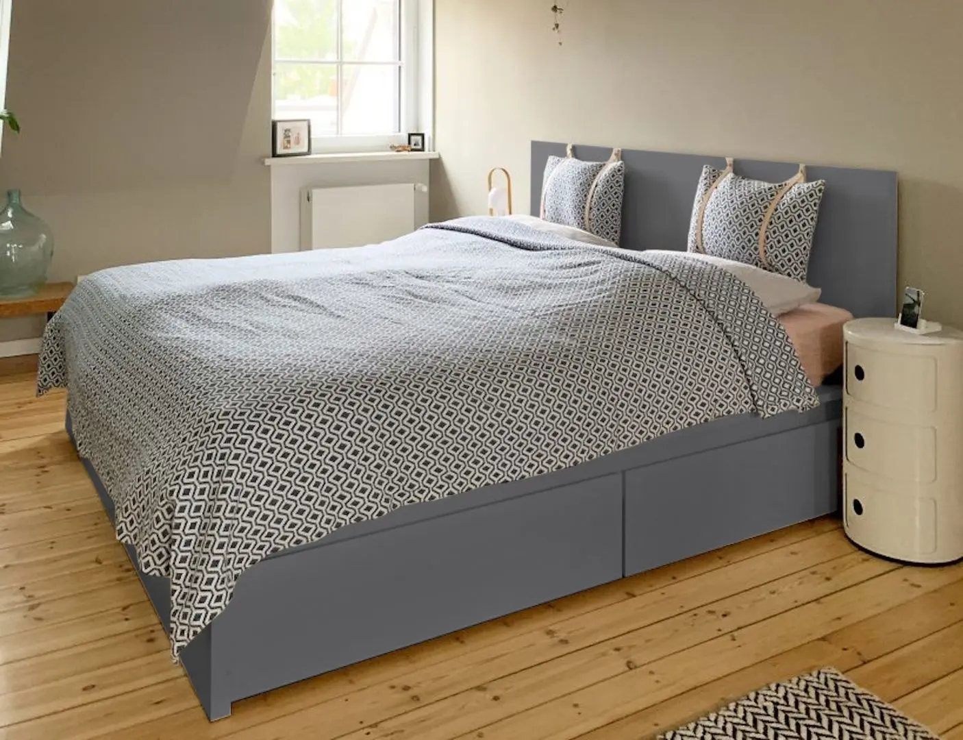 Pat Ikea Malm 4 cutii depozitare 180x200 (Gri)