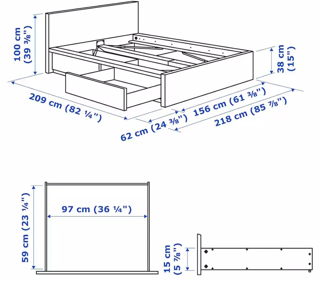 Pat Ikea Malm/Lindbaden 2 cutii depozitare 160x200 (Furnir Stejar Alb) - 11