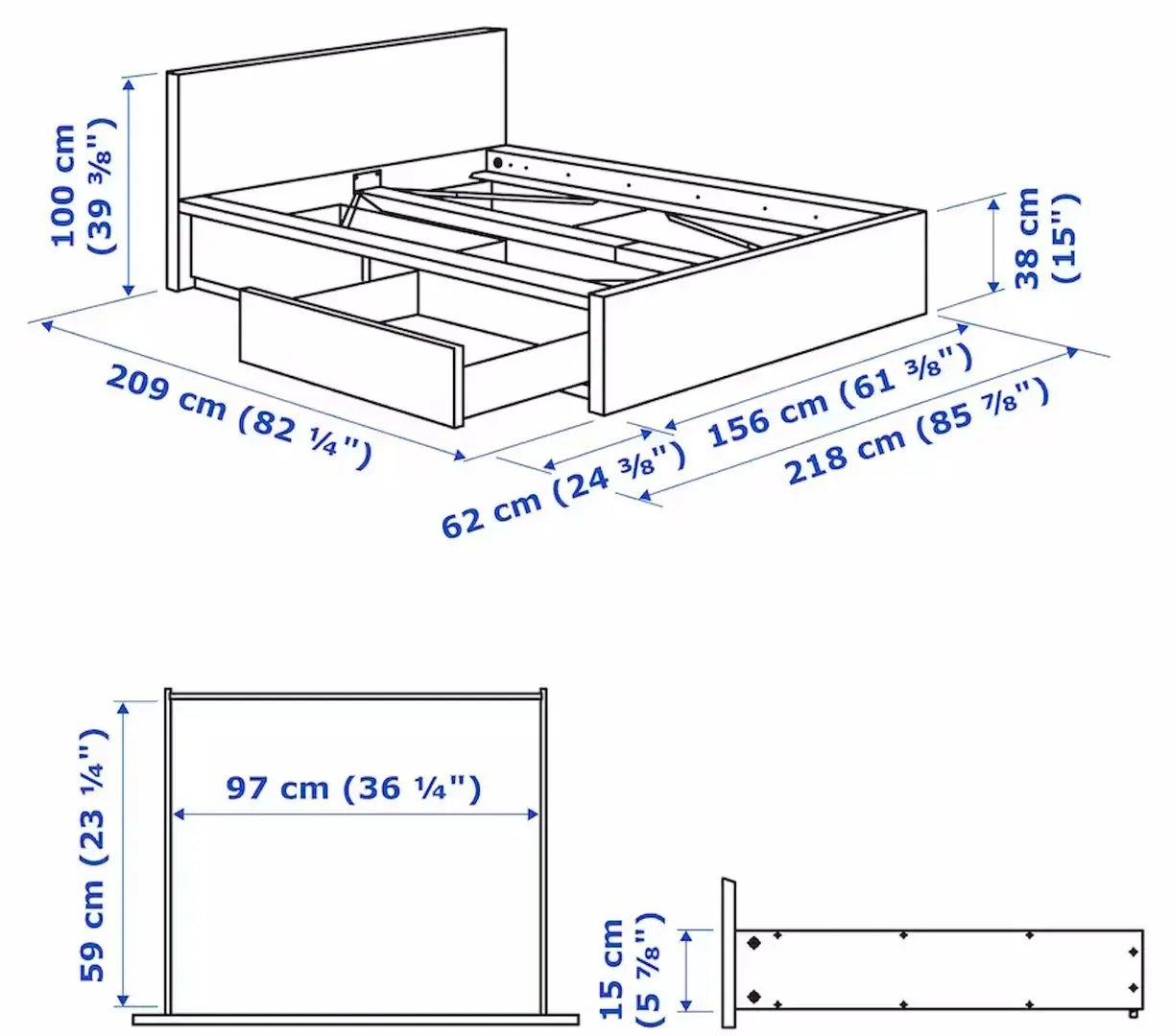 Pat Ikea Malm/Lindbaden 2 cutii depozitare 160x200 (Alb)