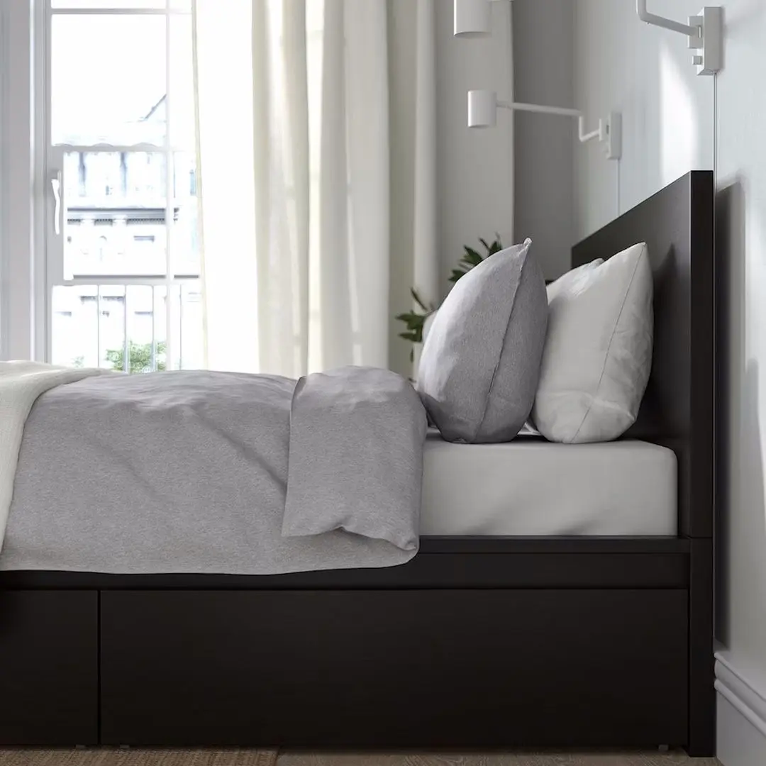 Pat Ikea Malm/Lindbaden 2 cutii depozitare 160x200 (Negru-Maro) - 3