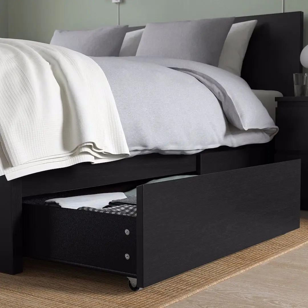 Pat Ikea Malm/Lindbaden 2 cutii depozitare 160x200 (Negru-Maro) - 4