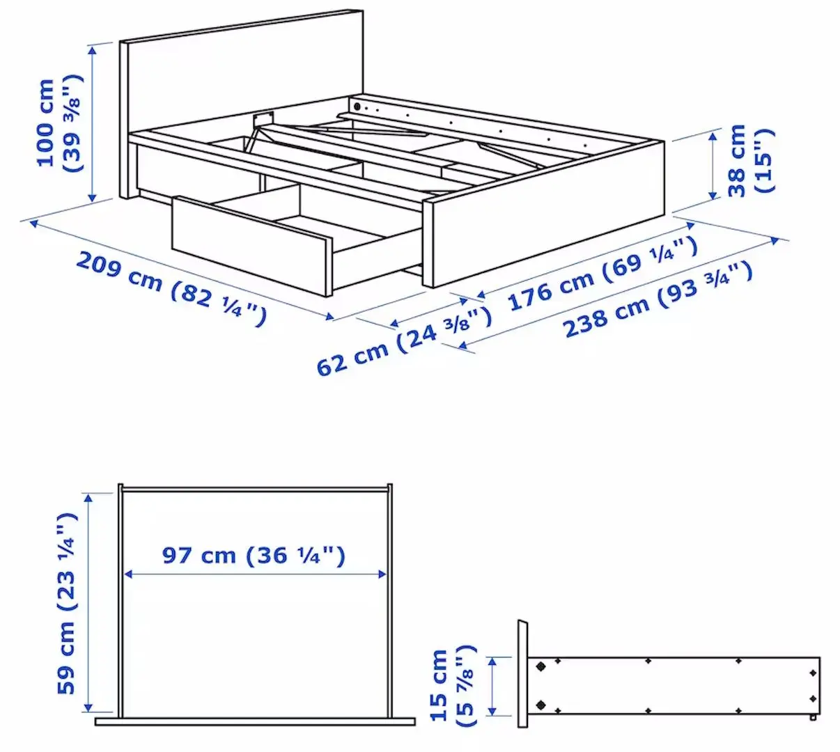 Pat Ikea Malm/Lindbaden 2 cutii depozitare 160x200 (Negru-Maro) - 8