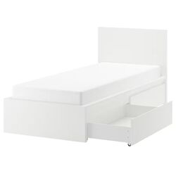 Pat Ikea Malm/Lindbaden 2 cutii depozitare 90x200 (Alb)