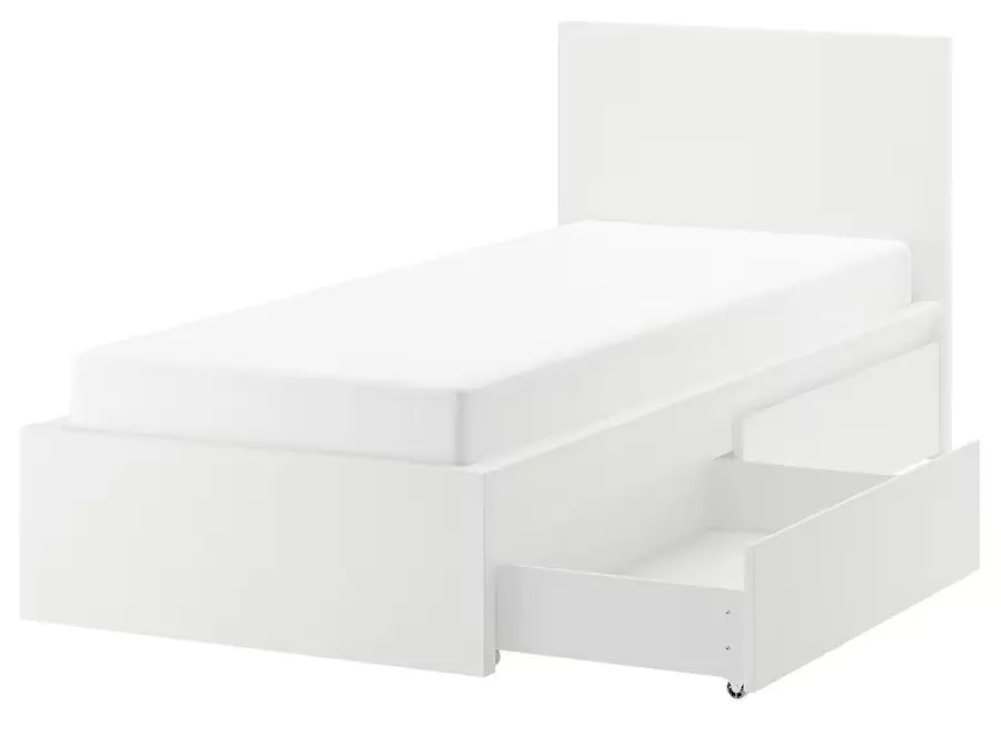 Pat Ikea Malm/Lindbaden 2 cutii depozitare 90x200 (Alb)