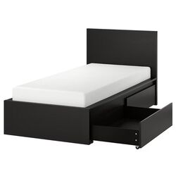 Pat Ikea Malm/Lindbaden 2 cutii depozitare 90x200 (Negru-Maro)