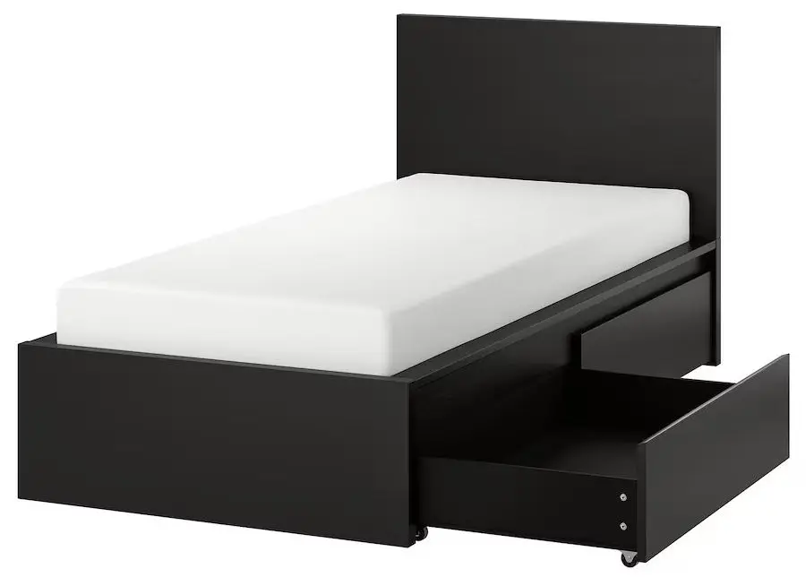 Pat Ikea Malm/Lindbaden 2 cutii depozitare 90x200 (Negru-Maro)