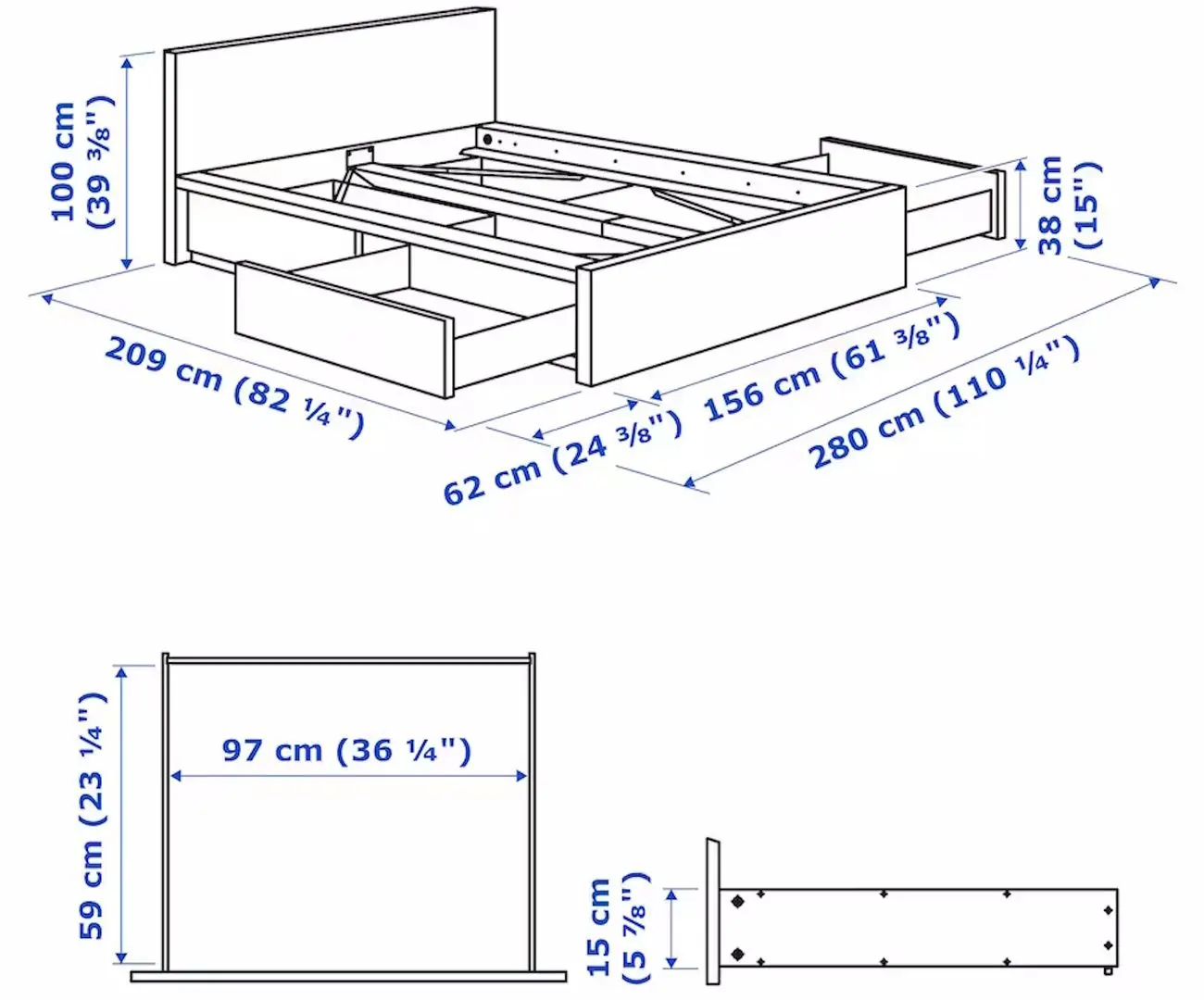 Pat Ikea Malm/Lindbaden 4 cutii depozitare 140x200 (Furnir Stejar Alb) - 10