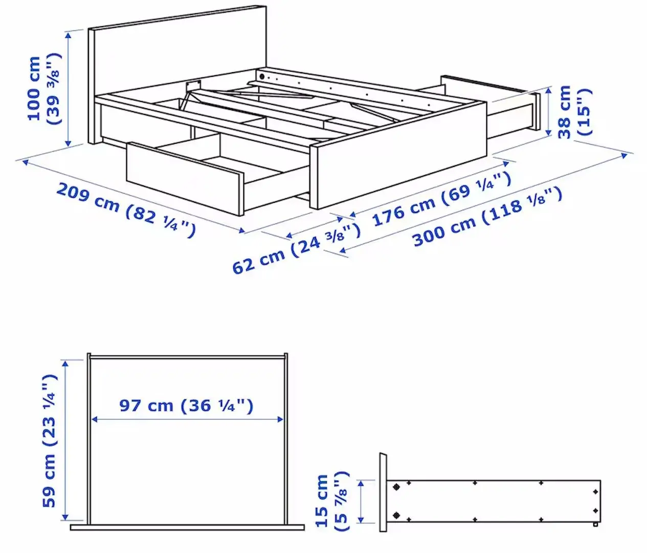 Pat Ikea Malm/Lindbaden 4 cutii depozitare 160x200 (Alb)