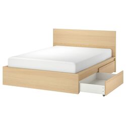 Pat Ikea Malm/Lindbaden 4 cutii depozitare 160x200 (Furnir Stejar Alb)