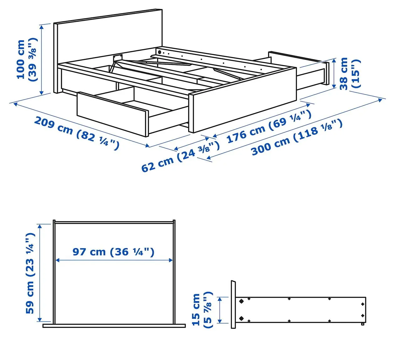 Pat Ikea Malm/Lindbaden 4 cutii depozitare 160x200 (Furnir Stejar Alb) - 9