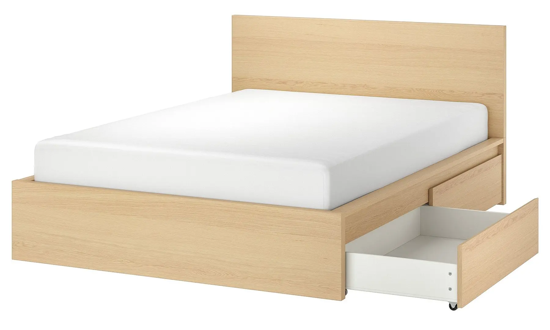 Pat Ikea Malm/Lindbaden 4 cutii depozitare 160x200 (Furnir Stejar Alb)