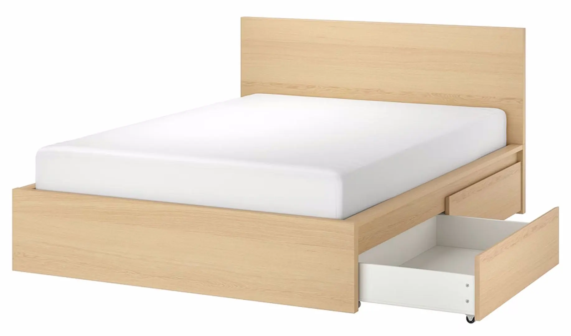 Pat Ikea Malm/Lonset 2 cutii depozitare 180x200 (Furnir Stejar Alb) - 2