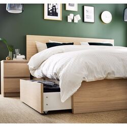 Pat Ikea Malm/Lonset 4 cutii depozitare 140x200 (Furnir Stejar Alb) Thumb