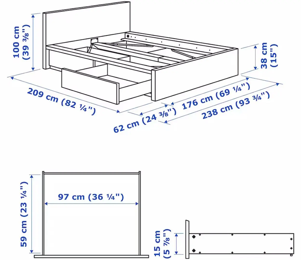 Pat Ikea Malm/Lonset 4 cutii depozitare 140x200 (Negru-Maro) - 9