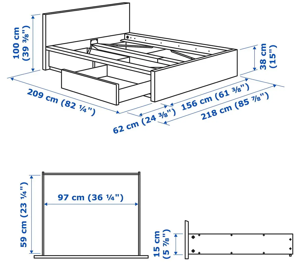 Кровать Ikea Malm/Luroy 2 ящика 140х200 (Дуб Беленый) - 2