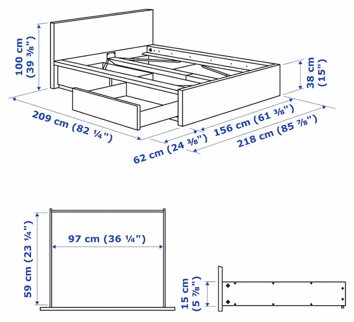 Pat Ikea Malm/Luroy 2 cutii depozitare 160x200 (Gri) - 11