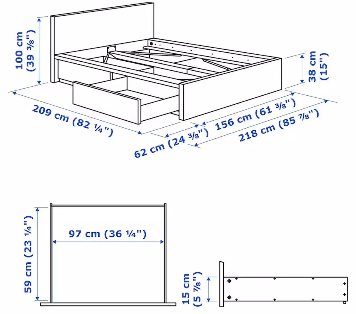 Кровать Ikea Malm/Luroy 2 ящика 180x200 (Черно-Коричневый) - 9
