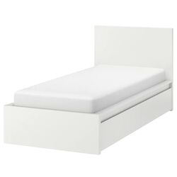 Pat Ikea Malm/Lonset 2 cutii depozitare 90x200 (Alb)