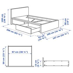 Pat Ikea Malm/Lonset 2 cutii depozitare 90x200 (Alb) Thumb