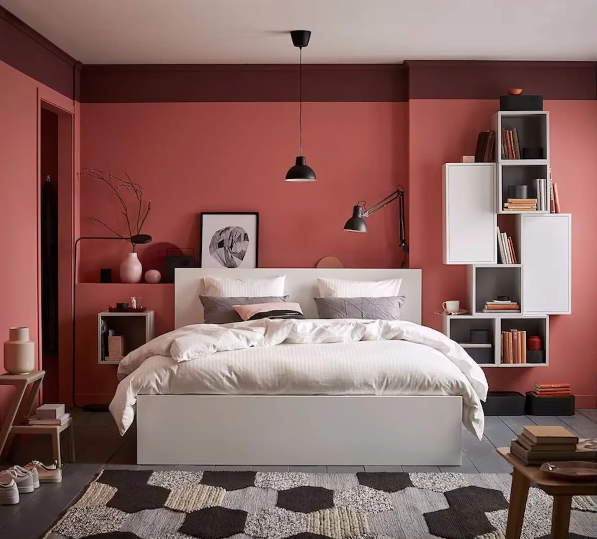 Pat Ikea Malm/Luroy 4 cutii depozitare 140x200 (Alb)