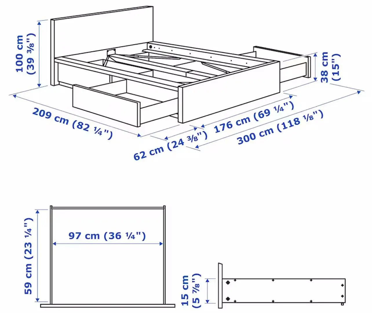 Pat Ikea Malm/Luroy 4 cutii depozitare 160x200 (Furnir Stejar Alb) - 11