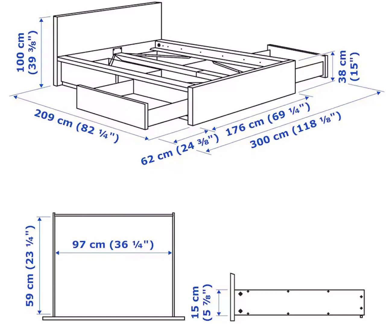 Pat Ikea Malm/Luroy 4 cutii depozitare 160x200 (Albastru) - 11