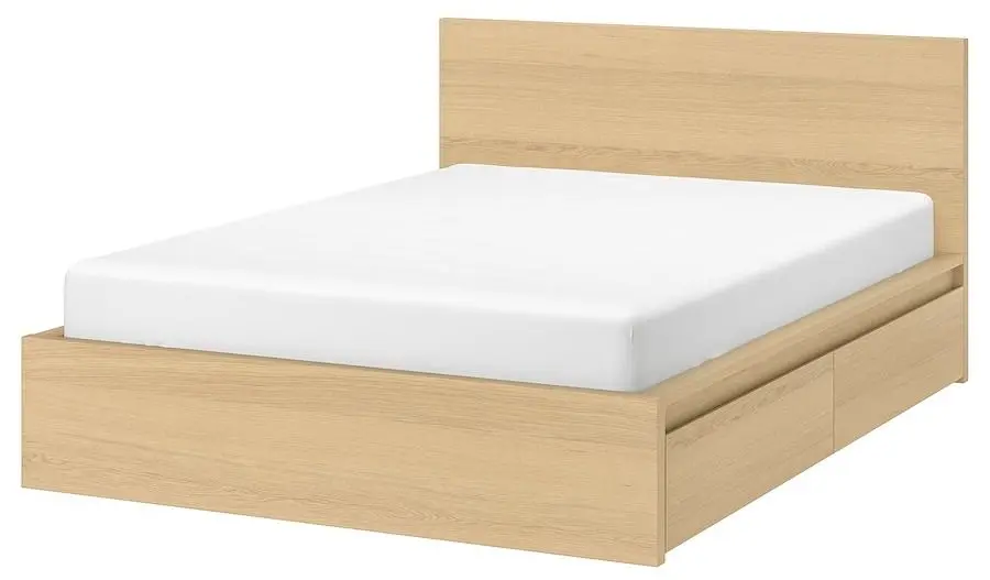 Кровать Ikea Malm/Luroy 4 ящика 180х200 (Дуб Беленый)