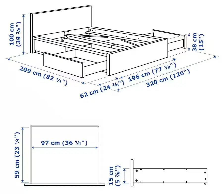 Кровать Ikea Malm/Luroy 4 ящика 180х200 (Дуб Беленый) - 2