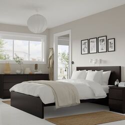 Pat Ikea Malm/Valevag extra ferma/cu saltea 140x200 (Negru-Maro)