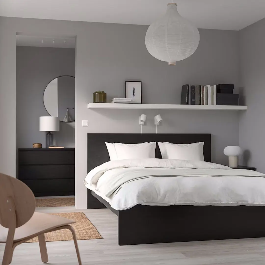 Pat Ikea Malm/Valevag extra ferma/cu saltea 140x200 (Negru-Maro) - 8
