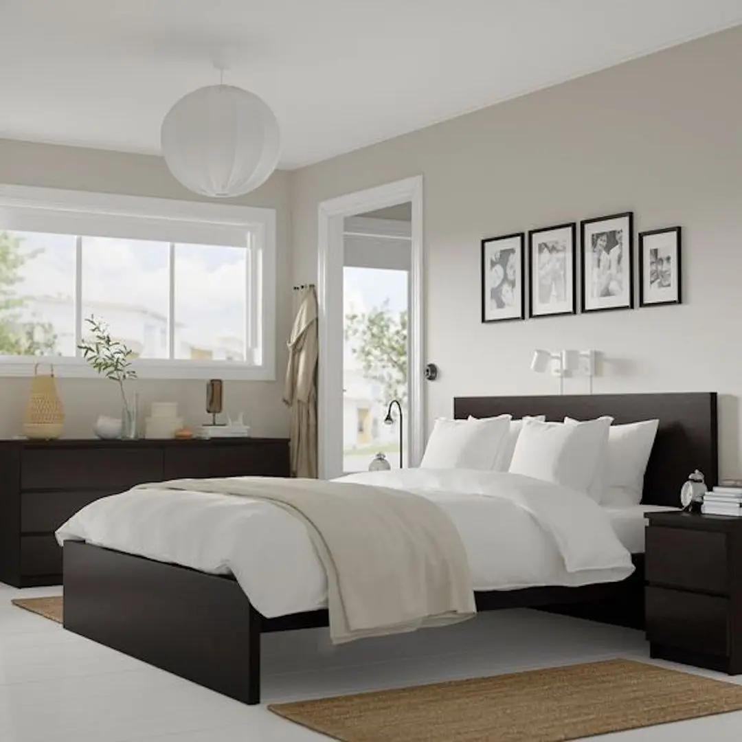Pat Ikea Malm/Valevag extra ferma/cu saltea 140x200 (Negru-Maro)