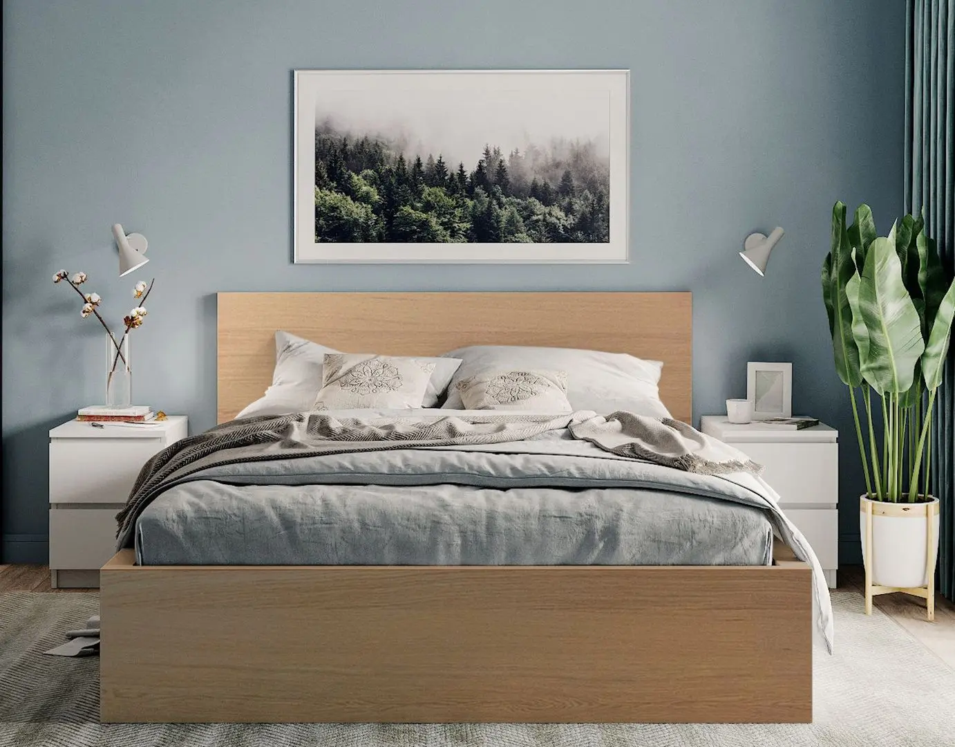 Pat Ikea Malm/Valevag extra ferma/cu saltea 180x200 (Furnir Stejar Alb)