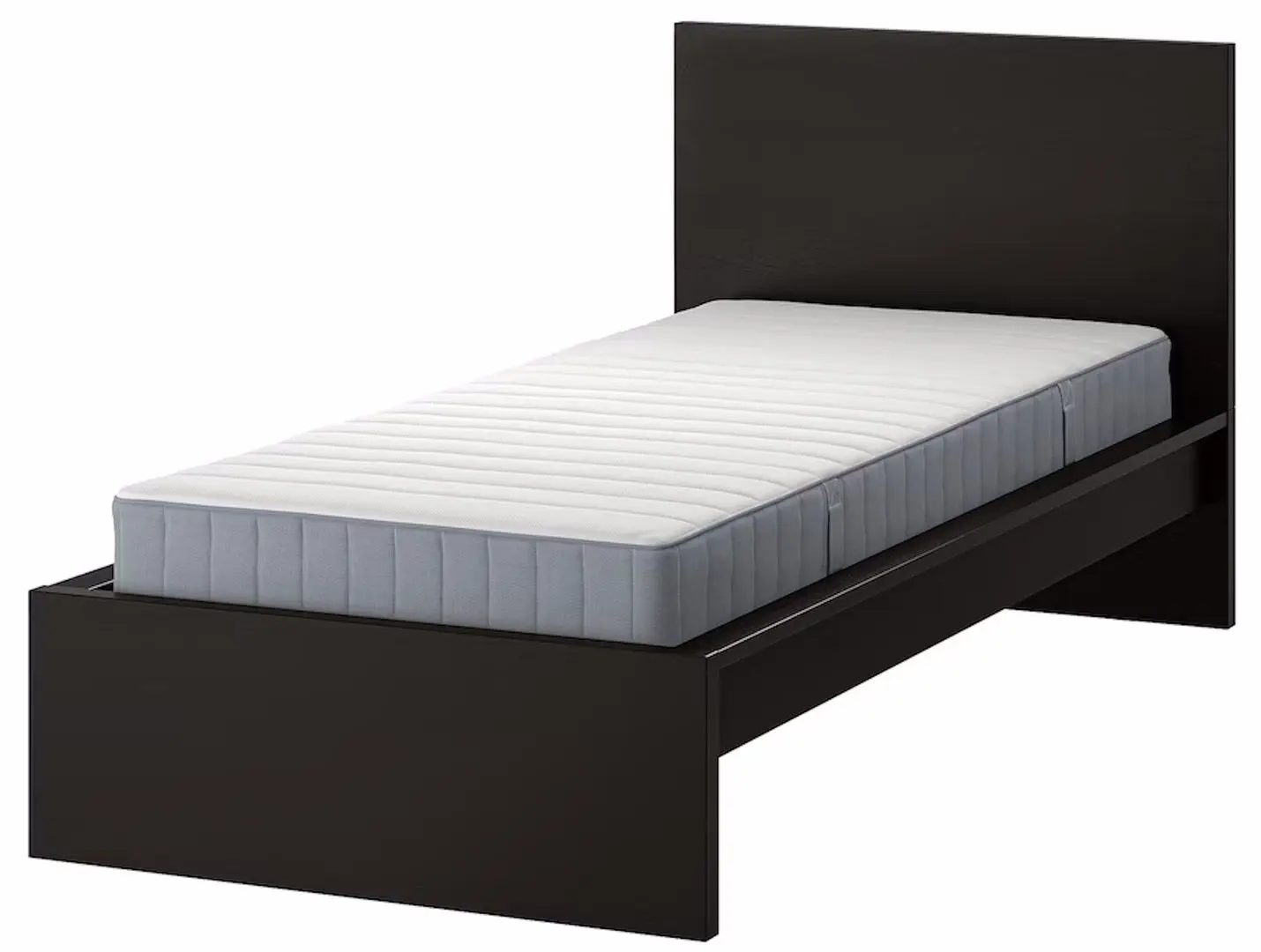 Pat Ikea Malm/Valevag extra ferma/cu saltea 90x200 (Negru-Maro) - 2