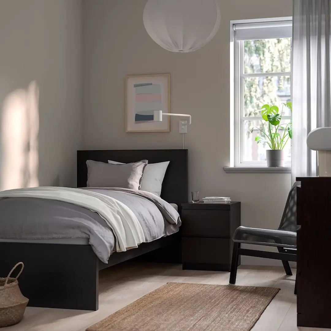 Pat Ikea Malm/Vesteroy ferma/cu saltea 90x200 (Negru-Maro) - 6