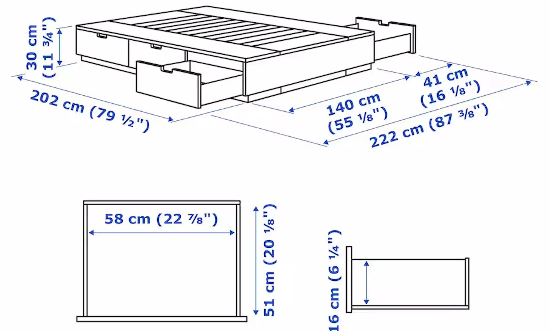 Pat Ikea Nordli Akrehamn ferma/cu depozitare/saltea 140x200 (Alb)